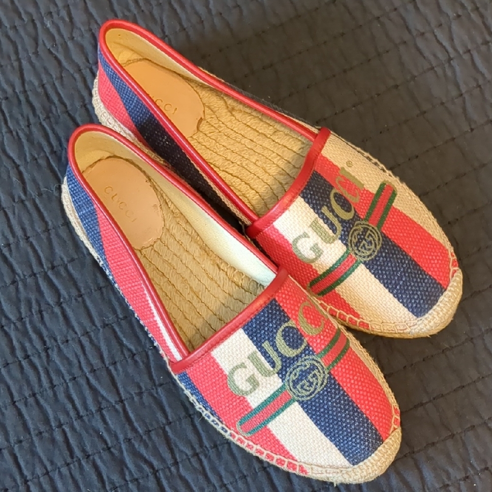 Gucci Sylvie Striped Canvas Espadrille Sz. 10